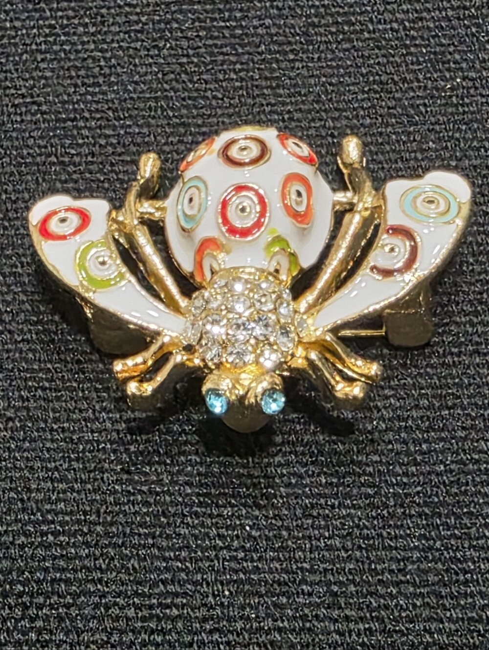 Goldplated Enamel & Crystal Butterfly Brooch with Multicolor Dot Embellishment